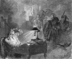 Portrett av Goethe omgitt av Faust-karakterer Gravering av Unknown artist