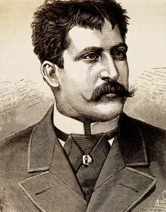 Portrett av den italienske lyriske sangeren Mattia Battistini (1857-1928). Gravering av 1800-tallet. av Unknown artist
