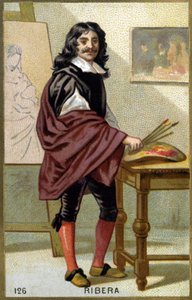 Portrett av Jose de Ribera dit il Spagnoletto "" den spanske"" (1591-1652), spansk maler og gravør - Kromolitografi fra 1800-tallet av Unknown artist