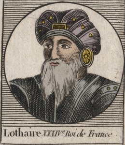 Portrett av Lothair (941-986), Frankenes konge - Lothair (941-986) Kongen av Frankrike - gravering fra "" Instruction sur l'Histoire de France"" av Charles Constant Le Tellier 1821 av Unknown artist