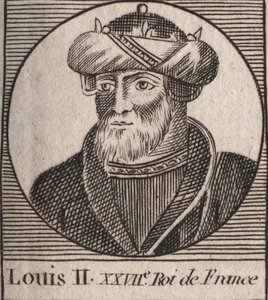 Portrett av Louis II the Begue or the Lazy (846 - 879), Kongen av Francs - Louis II Stammeren 848 til 879 - gravering fra "Instruction on the History of France"" av Charles Constant Le Tellier av Unknown artist