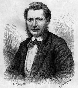 Portrett av Louis Riel (1844-1885), kanadisk politiker og forsvarer av Metis-folket. Gravering i «Le journal de la jeunesse»» av Unknown artist
