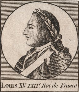 Portrett av Ludvig XV (1710-1774) dit le Bien Aime, konge av Frankrike 1715 til 1774 - Ludvig XV, kjent som Ludvig den elskede, konge av Frankrike - gravering fra "Instruction sur l