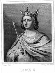 Portrett av Louis X le Hutin (1289 - 1316), konge av Frankrike - i "Histoire des Français"" av Lavallée, gravering, sd. av Unknown artist