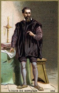 Portrett av Louis de Berquin (1485 - 1529), ridder og humanist. Kromolitografi fra 1800-tallet. av Unknown artist
