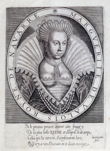 Portrett av Marguerite de Valois (1553 - 1615) kjent som dronning Margot. Gravering fra 1500-tallet. Pau, Musee Du Chateau av Unknown artist