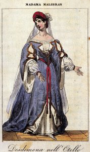 Portrett av Maria Garcia kalt Malibran (1808-1836) sangerinnen i rollen som Desdemone for "" Othello "" (Otello) av Gioachino Rossini. Teatro alla Scala 1833. av Unknown artist