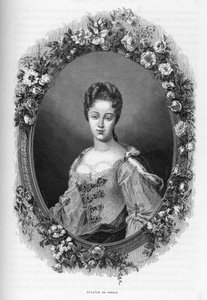 Portrett av Marie Adelaide (Marie-Adelaide) de Savoie (1685-1712) (Portrett av Marie Adelaide av Savoy) - 1862 gravering i "" Verdens dronninger"" av våre første forfattere. Bok utgitt under ledelse av J. G. D. ARMENGAUD. av Unknown artist