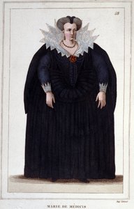 Portrett av Maria av Medici (1573 - 1642), kone til Henrik IV og mor til Ludvig XIII. Gravering fra 1830 av Unknown artist