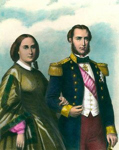 Portrett av Maximilian I (1832-1867) Keiser av Mexico og hans kone Charlotte av Belgia (1840-1927). 1800-tallsillustrasjon. Privat samling av Unknown artist