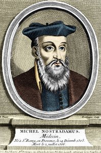 Portrett av Michel Nostradamus, lege og astrolog, hadde ikke Saint Remy de Provence (Saint-Remy-de-Provence) den 14/12/1503 og døde 02/07/1566. Gravering fra 1600-tallet. av Unknown artist