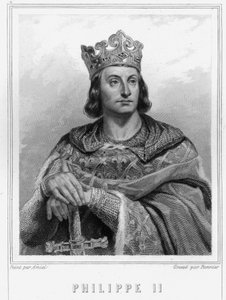 Portrett av Filip II sa Philippe Auguste (1165-1223), konge av Frankrike - i "Histoire des Français"" av Lavallée, gravering, sd. av Unknown artist
