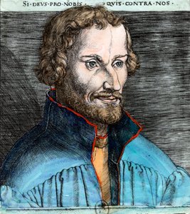 Portrett av Philippe Schwarzerd dit Melanchton (1497 - 1560), tysk protestantisk reformator (luthersk). Gravering fra 1500-tallet. Privat samling. av Unknown artist