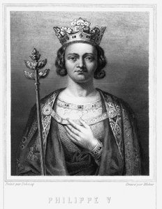 Portrett av Philippe V le Long (1294 - 1322), konge av Frankrike - i "" Histoire des Français"" av Lavallée, gravering, sd. av Unknown artist