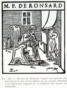 Portrett av Pierre de Ronsard gammel tenkning av amourene til Cassandre - tregravering av Unknown artist