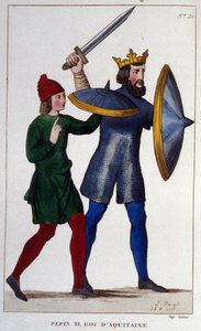 Portrett av Pépin II (823 - 864), konge av Aquitaine. gravering fra 1830. av Unknown artist