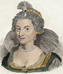Portrett av dronning Anne av Danmark, dronning av England (1574-1619), kone til kong James I av England (1566-1625). Gravering av 1800-tallet av Unknown artist