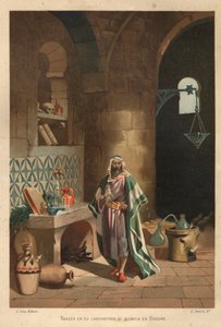 Portrait of Rhases (Rhazes, Razi, Al-Razi, Razis, or Rases) (840-923) Persian scientist) in his laboratory in Baghdad. Barcelona 1881 av Unknown artist