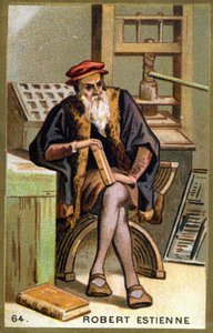 Portrett av Robert I Estienne (1498 - 1559) humanist, forlegger og trykker. Kromolitografi fra 1800-tallet. av Unknown artist