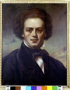 Portrett av Robert Schumann (1810-1856), tysk komponist. Anonymt maleri rundt 1840. Museo Teatrale alla Scala. av Unknown artist