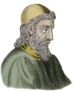 Portrett av den ærverdige Bede (Beda Venerabilis) (672-735) Munk og kirkedoktor - Gravering av Unknown artist