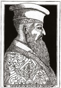 Portrett av Skanderbeg (eller Scanderbeg) (1403 - 1468), albansk krigsmann. av Unknown artist