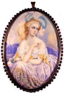 Portrett av grevinnen av Castiglione (1837-1899) (Virginia Elisabetta Luisa Carlotta Antonietta Teresa Maria Oldoini). Miniatyr på elfenben. . av Unknown artist