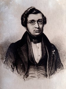 Portrett av den engelske komponisten Adolphe Adam (1803-1856) Gravering. Bologna fra 1800-tallet, civico museo bibliografico av Unknown artist