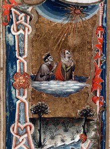 Portrett av den italienske poeten Dante Alighieri med Beatrice, i den guddommelige komedie - miniatyr av Unknown artist
