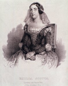 Portrett av sangerinnen Emilia Scotta i operaen Beatrice de Tende av Unknown artist