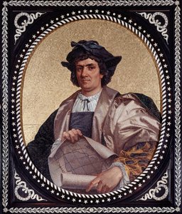 Portrett av den italienske navigatøren Christopher Columbus (Christopher Columbus, Cristoforo Colombo, Cristobal Colon) (1451-1506) Mosaique av Unknown artist