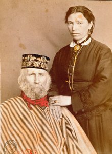 Portrett av den italienske patrioten og heltene til Risorgimento Giuseppe Garibaldi (1807-1882) med sin tredje kone Francesca Armosino av Unknown artist