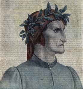Portrett av den italienske poeten Dante Alighieri (1265–1321) (italiensk poet Dante Alighieri) Illustrasjon fra «Le pelerin» mai 1921 Privat samling av Unknown Artist