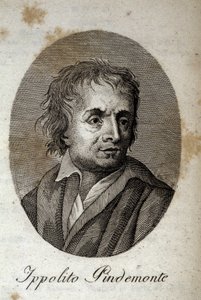 Portrett av den italienske poeten Ippolito Pindemonte (1753-1828), venn av poeten og den italienske dramatikeren Ugo Foscolo (1778-1827) Gravering fra 1800-tallet av Unknown artist