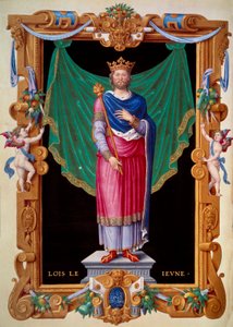 Portrett av kongen av Frankrike Ludvig VII den unge (1120-1180). Miniatyr i "" Samling av kongene av Frankrike"" av Jean du Tillet av Unknown artist