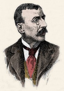 Portrett av den portugisiske forfatteren og diplomaten Jose Maria de Eeca de Queiros eller Queiroz (1845-1900). Gravering av 1800-tallet av Unknown artist