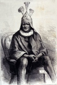 Portrett av Zulu-kongen Cetshwayo (eller Cetawayo, Cetewayo, Cetywajo, Ketchwayo) (1826-1884) Gravering fra 1800-tallet av Unknown artist