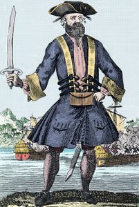 Portrett av piraten Edward Teach dit Barbenoire (Svartskjegg eller Svartskjegg av Unknown artist