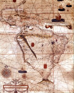 Portulan som representerer Sør-Amerika som tilhører Bartolomeo Velhio. 1561. av Unknown artist