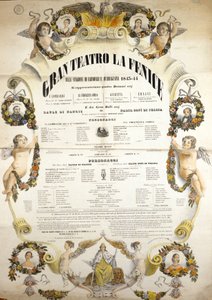 Plakat for forestillingen av operaen "" Aida" av den italienske komponisten Giuseppe Verdi (1813-1901) for forestillingen på teatret La Fenice i Venezia i 1843-1844. av Unknown artist