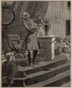 Keramikk: Pierre Joseph Macquer (1718-1784) presenterer ved Akademiet det første harde porselenet laget i Frankrike av Sevres-fabrikken i 1769. Gravering fra 1885 i "" Les arts et metiers illustres"" av Adolphe BITARD. av Unknown artist