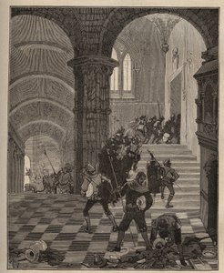 Keramikk: ødeleggelse av "Henri II"-fabrikken under plyndringen av slottet Oiron (Deux Sevres) i 1568 under ligaen. Gravering fra 1885 i "" Les arts et metiers illustres"" av Adolphe BITARD. av Unknown artist