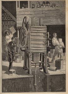 Keramikk: mekanisk støping av hule deler. Gravering fra 1885 i "" Les arts et metiers illustres"" av Adolphe BITARD. av Unknown artist