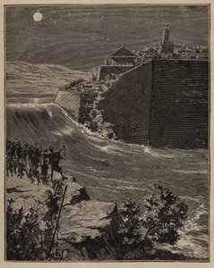 Keramikk: rå murstein i antikkens Hellas. Hæren til Pausanias (5. århundre f.Kr.) omveier en elv for å ødelegge murene av rå murstein som beskytter byen Mantinee. Gravering fra 1885 i "" Les arts et metiers illustres"" av Adolphe BITARD. av Unknown artist