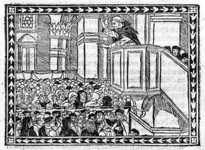 Forkynnelse av G. Savonarola (Jerome Savonarola) (1452 - 1498) - i "" Compendium of Revelatione"", inkunabel av 23.4.1496. av Unknown artist