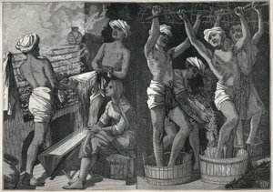 Forberedelse av lakk i India. Gravering fra 1885 i "" Les arts et metiers illustres"" av Adolphe BITARD. av Unknown artist
