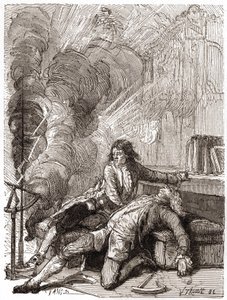 Professor Georges Guillaume Richmann (1711-1753) døde i verkstedet sitt etter et eksperiment med et elektrometer av Unknown artist