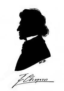 Profilsilhuett av den polske komponisten Frederic Chopin (1810-1849) med autograf. 1800-tallet av Unknown artist