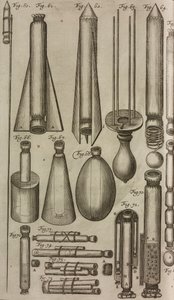 Pyrotekniske raketter og instrumenter, gravering fra Grand Art d#39;Artillerie, av Casimir Siemienowicz av Unknown artist