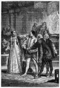 Queen Elizabeth I of England striking the 2nd Earl of Essex Robert Devereux av Unknown artist